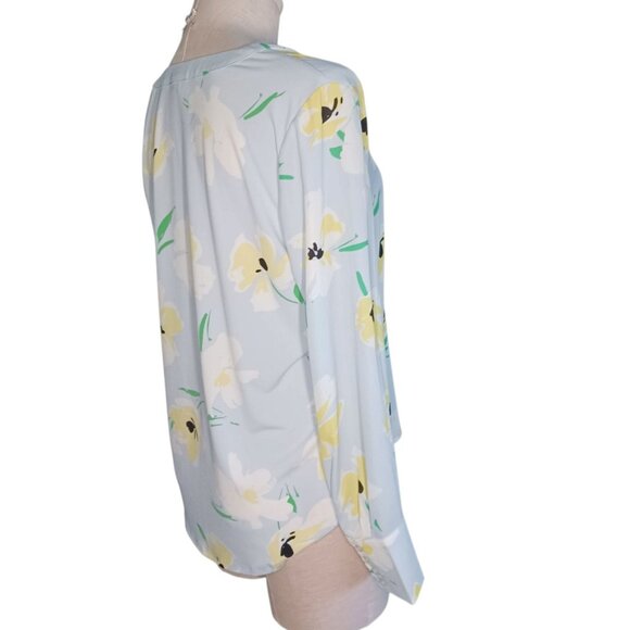Ann Taylor Petite Small PS Floral Print Light Blue Yellow Top Blouse Floral - Picture 4 of 11